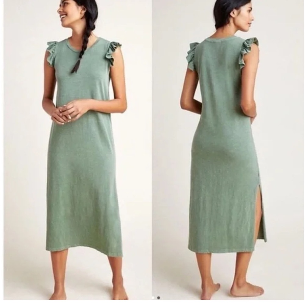 Sundry Green Ruffle Midi Dress Ruffle Sleeveless